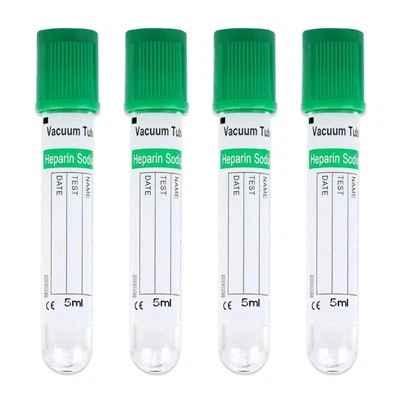 Σωληνάριο συλλογής αίματος κενού μίας χρήσης λιθίου ηπαρίνης λιθίου ηπαρίνης με πράσινο καπάκι